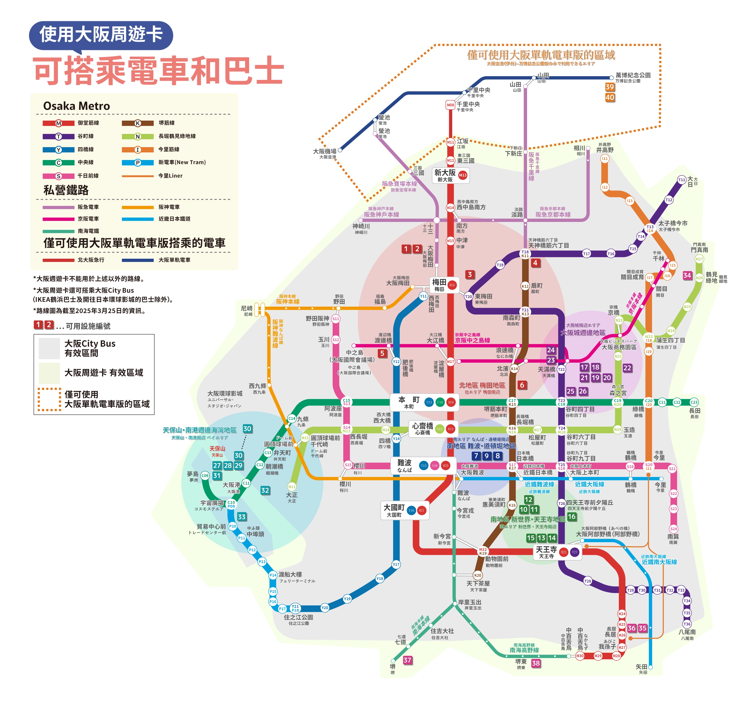 使用大阪周遊卡可搭乘電車和巴士