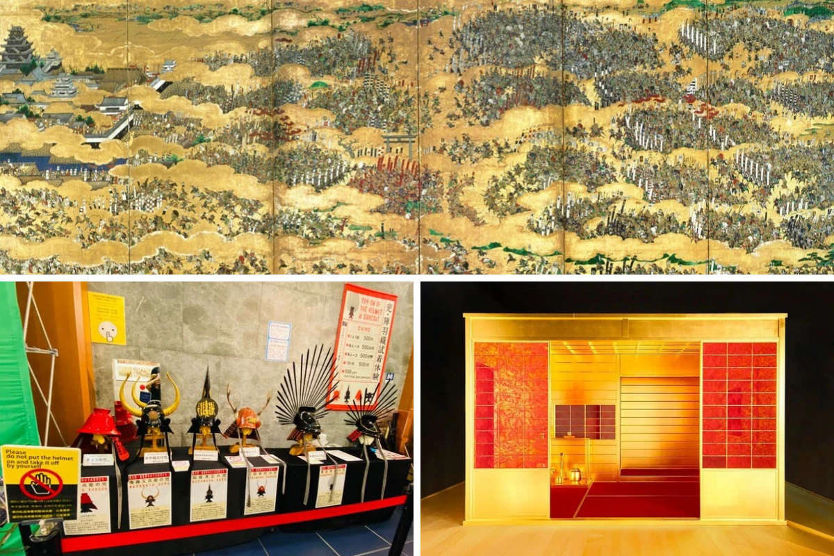 天守閣文物:夏之陣屏風、武士頭盔、黃金茶室