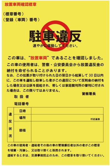如果發生違規停車，通常會在車輛上看到「駐車違反」相關通知，也就是違停罰單。