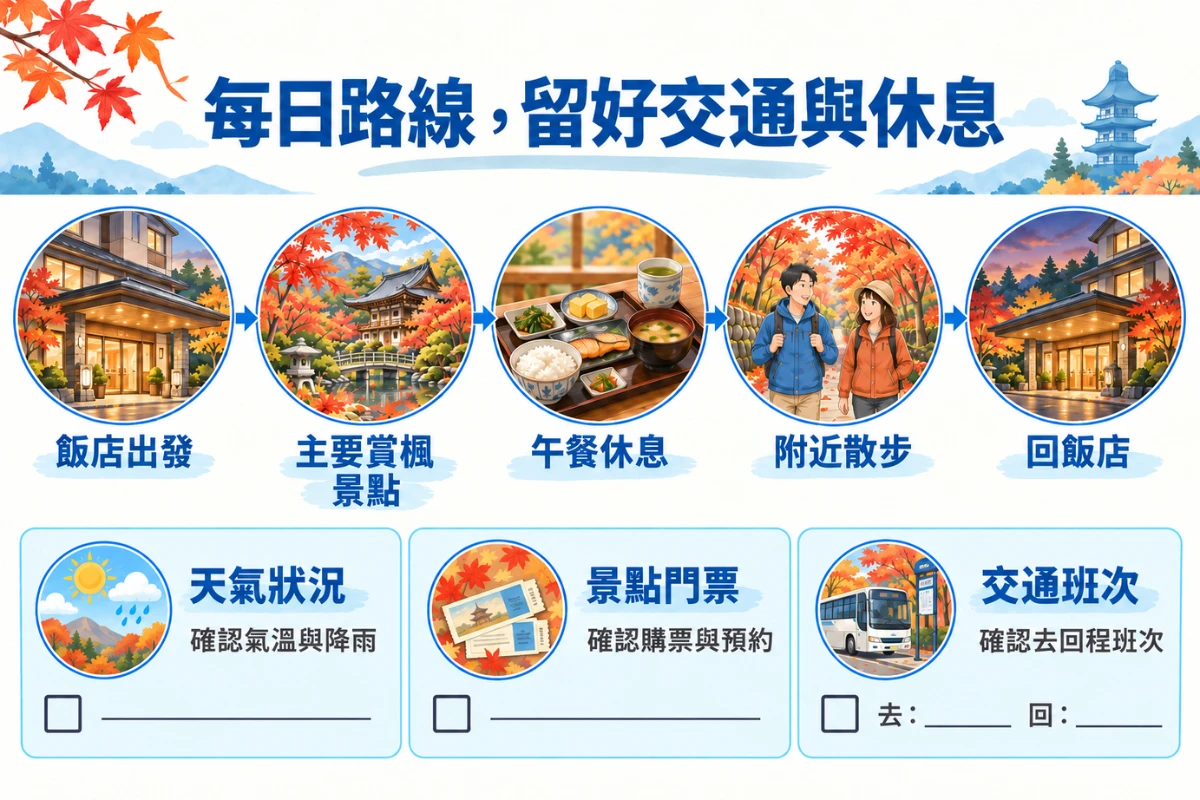 日本賞楓自由行每日行程規劃自檢