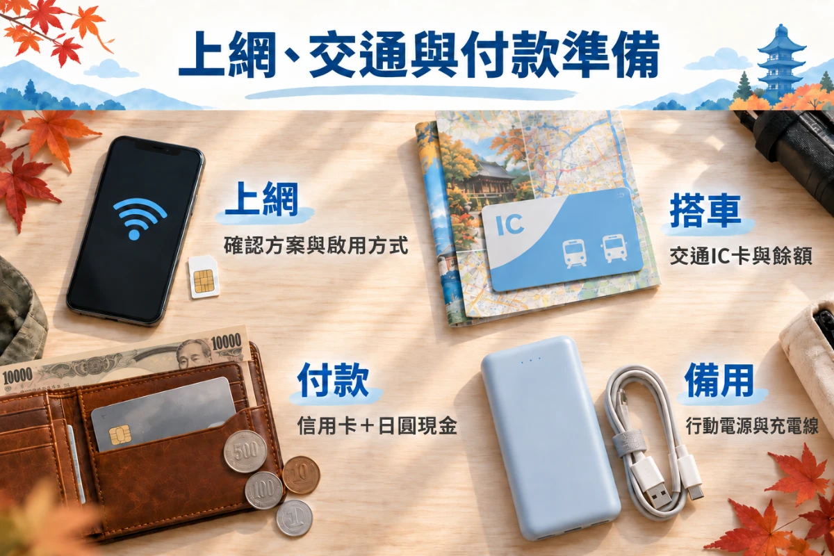 賞楓行程出發前記得先確認上網、交通、付款和行動電源