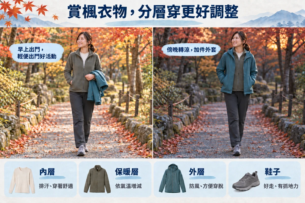 日本賞楓要注意溫差，洋蔥式穿搭更好調整