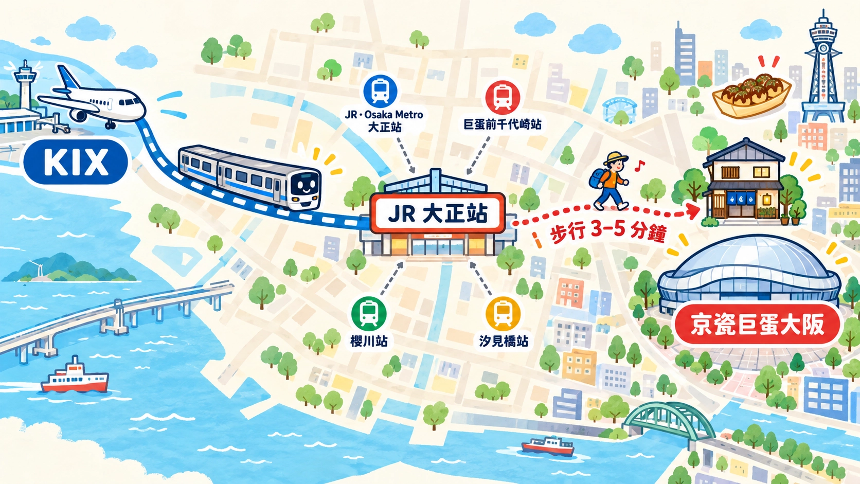 京瓷巨蛋位於步行生活圈,關西機場可搭JR前往